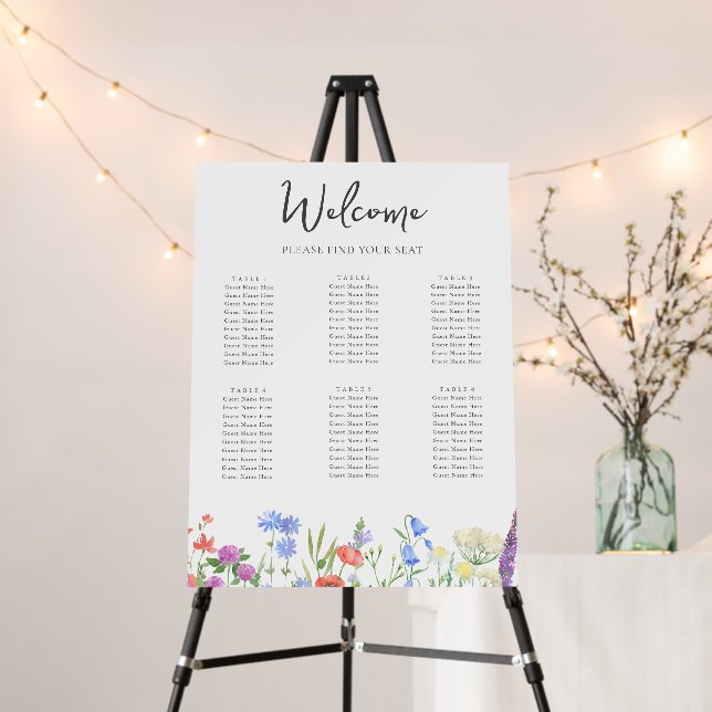 Spring Wildflower Wedding Reception Seating Chart Foam Board (In Situ (Stand))