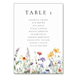 Spring Wildflower Wedding  Table Number