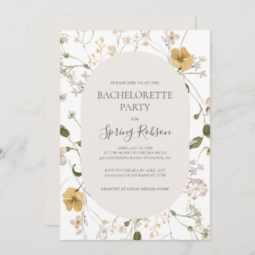 Spring Wildflower  White Bachelorette Party Invitation