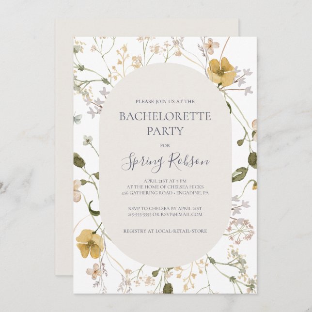 Spring Wildflower | White Bachelorette Party Invitation (Front/Back)