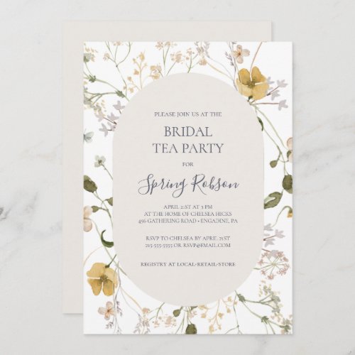 Spring Wildflower  White Bridal Tea Party Invitation
