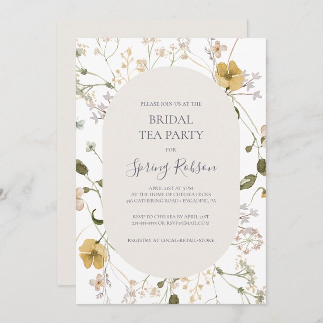 Spring Wildflower | White Bridal Tea Party Invitation (Front/Back)