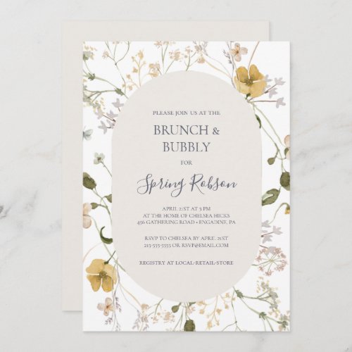 Spring Wildflower  White Brunch and Bubbly Shower Invitation