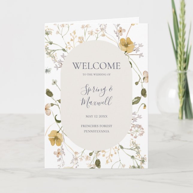 Spring Wildflower | White Folded Wedding Program (Front)