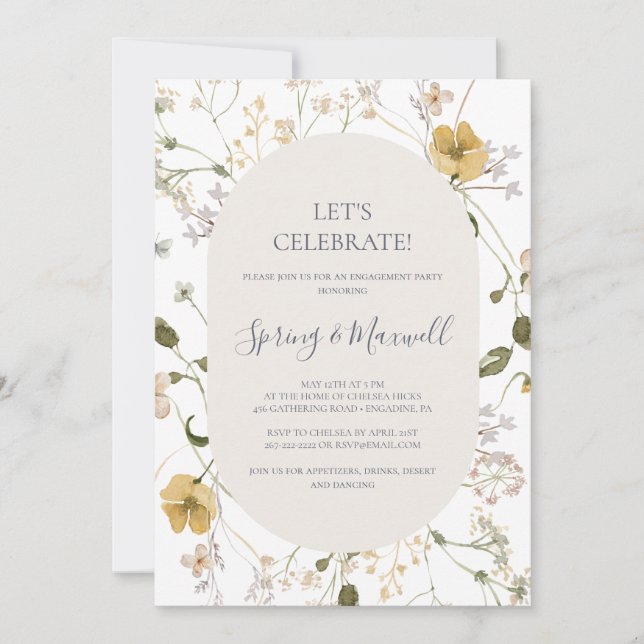 Spring Wildflower | White Let's Celebrate Invitati Invitation (Front)