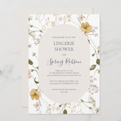 Spring Wildflower  White Lingerie Shower Invitation