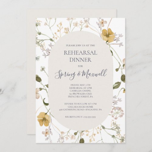 Spring Wildflower  White Rehearsal Dinner Invitation