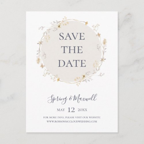 Spring Wildflower  White Save The Date Postcard