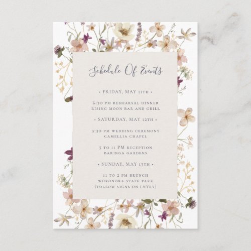 Spring Wildflower  White Schedule of Events Card
