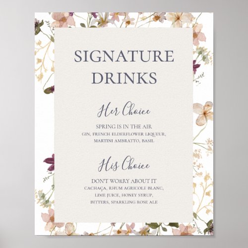 Spring Wildflower  White Signature Drinks Sign