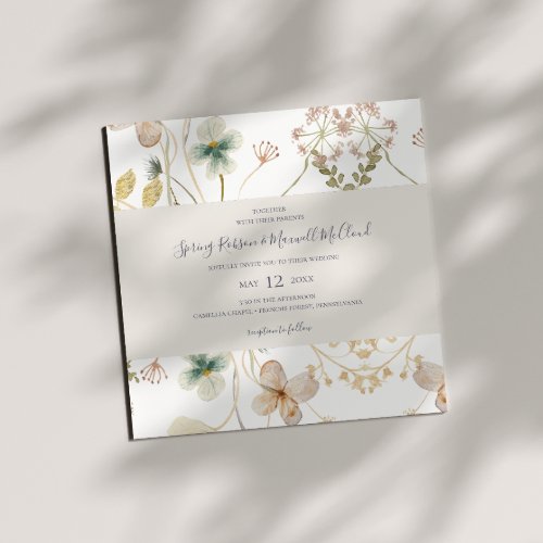 Spring Wildflower  White Square Wedding Invitation