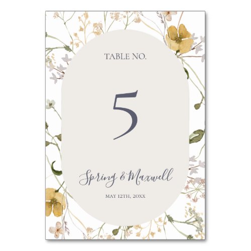 Spring Wildflower  White Table Number