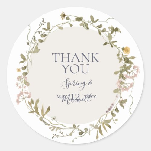 Spring Wildflower  White Thank You Favor Sticker