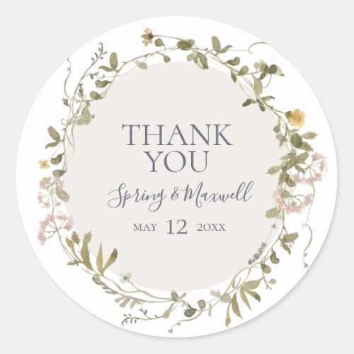 Spring Wildflower  White Thank You Favor Sticker