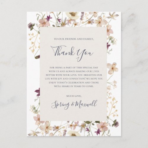 Spring Wildflower  White Thank You Reception Card