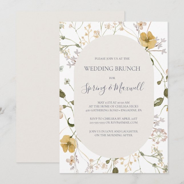 Spring Wildflower | White Wedding Brunch Invitation (Front/Back)