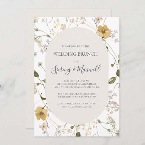 Spring Wildflower  White Wedding Brunch Invitation
