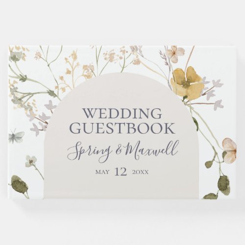 Spring Wildflower  White Wedding Guest Book
