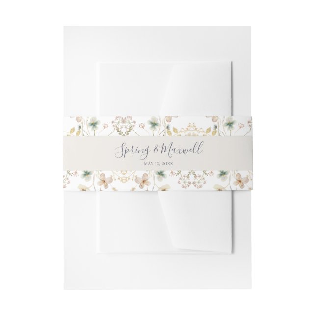 Spring Wildflower | White Wedding Invitation Belly Band (Front Example)