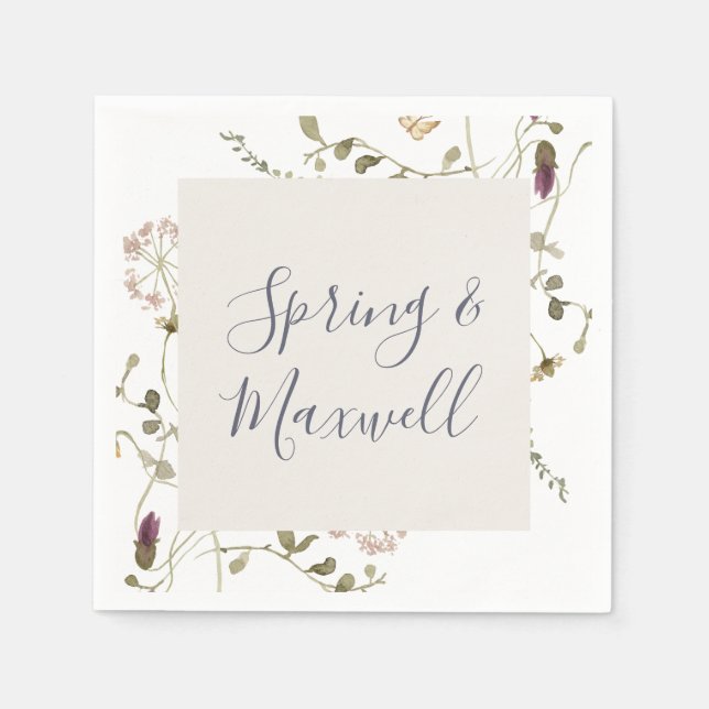 Spring Wildflower | White Wedding Napkins (Front)