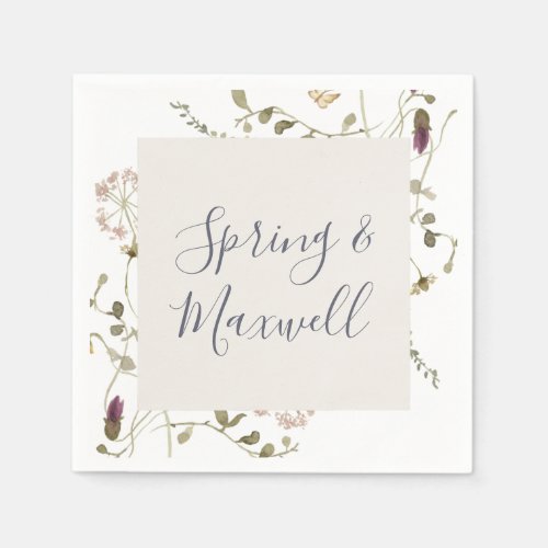 Spring Wildflower  White Wedding Napkins