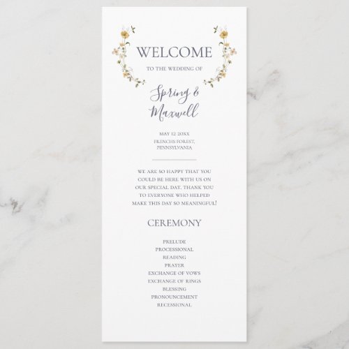 Spring Wildflower  White Wedding Program