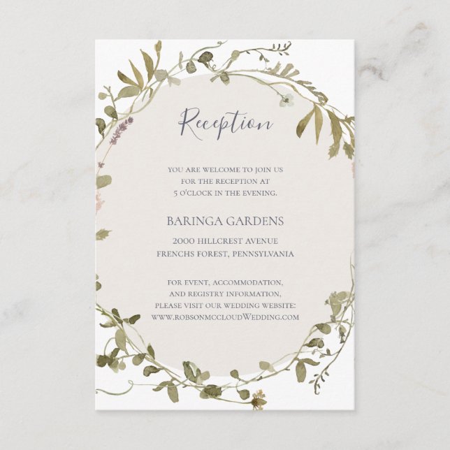 Spring Wildflower | White Wedding Reception Card (Front)