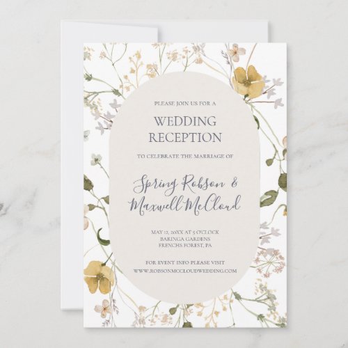 Spring Wildflower  White Wedding Reception Invitation