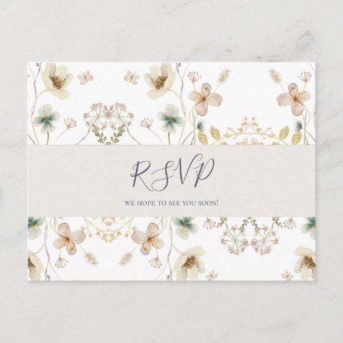 Spring Wildflower  White Wedding RSVP Postcard