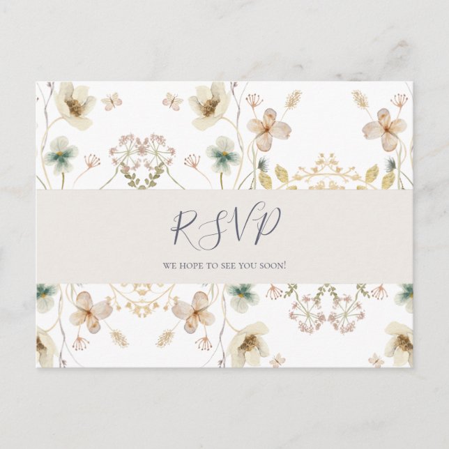 Spring Wildflower | White Wedding RSVP Postcard (Front)