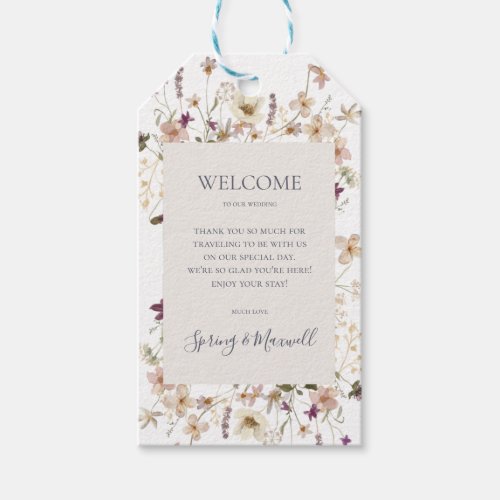 Spring Wildflower  White Wedding Welcome Gift Tags