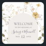 Spring Wildflower | White Wedding Welcome Square Sticker<br><div class="desc">This spring wildflower | white wedding welcome square sticker is perfect for your rustic vintage boho wedding. The design features colorful, elegant minimalist pastel watercolor wild flowers. It reminds the viewer of a classic simple bohemian summer garden meadow. A highlight of the design is how the floral and the greenery...</div>