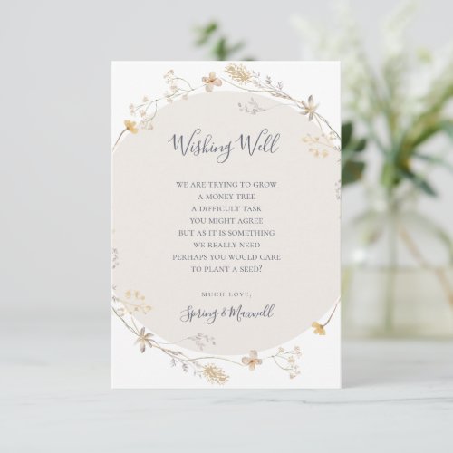 Spring Wildflower  White Wedding Wishing Well Enclosure Card