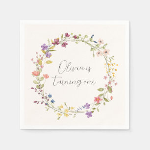 Spring Wildflower Wreath 1st Birthday Party Napkins