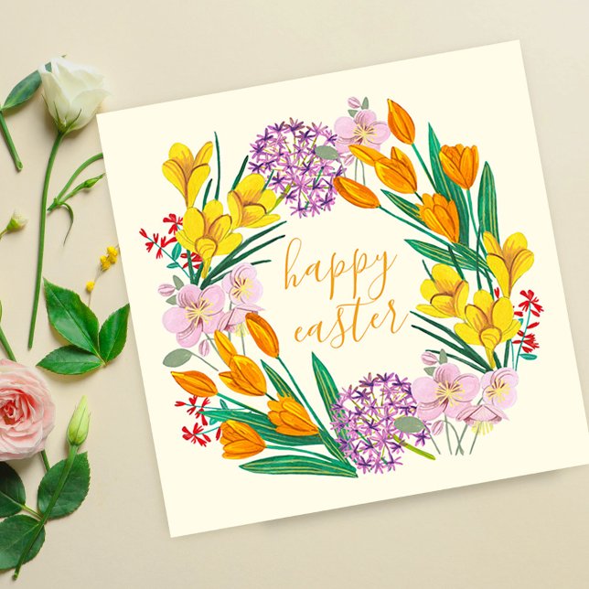 Spring Wildflower Wreath Happy Easter Floral Art Card (Spring Wildflower Wreath Happy Easter Floral ArtCard)