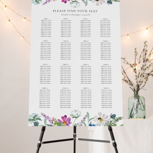 Spring Wildflowers 16 Table Wedding Seating Chart Foam Board (In Situ (Stand))