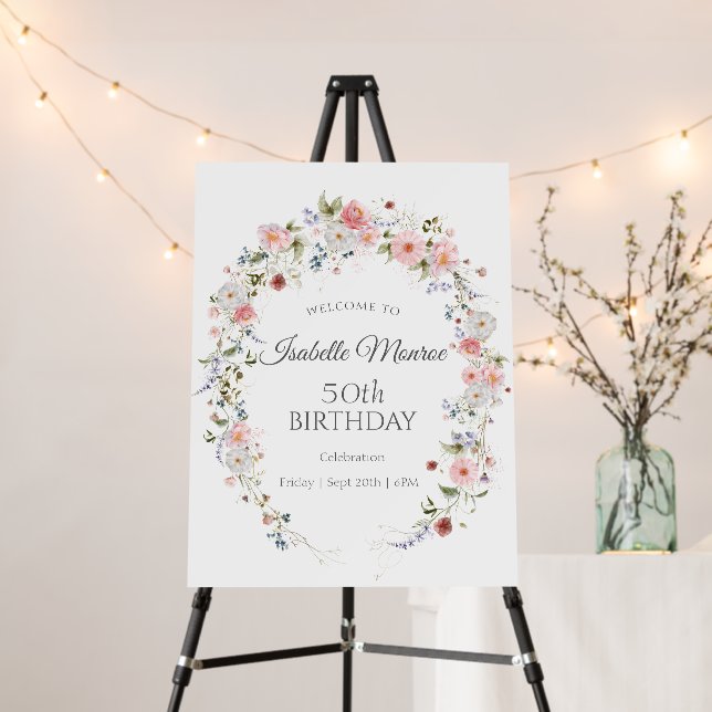 Spring Wildflowers 50th Birthday Welcome Foam Board (In Situ (Stand))