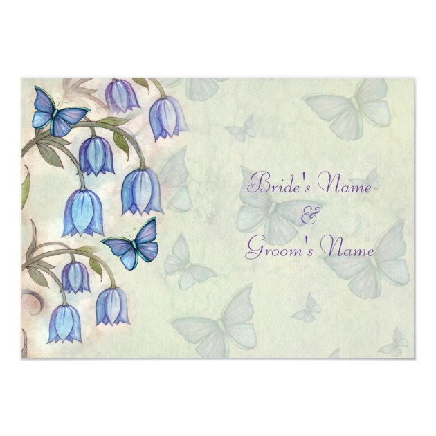 Spring Wildflowers And Blue Butterflies Wedding Invitation