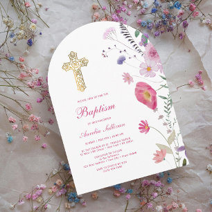 Spring Wildflowers Arch Baptism Invitation