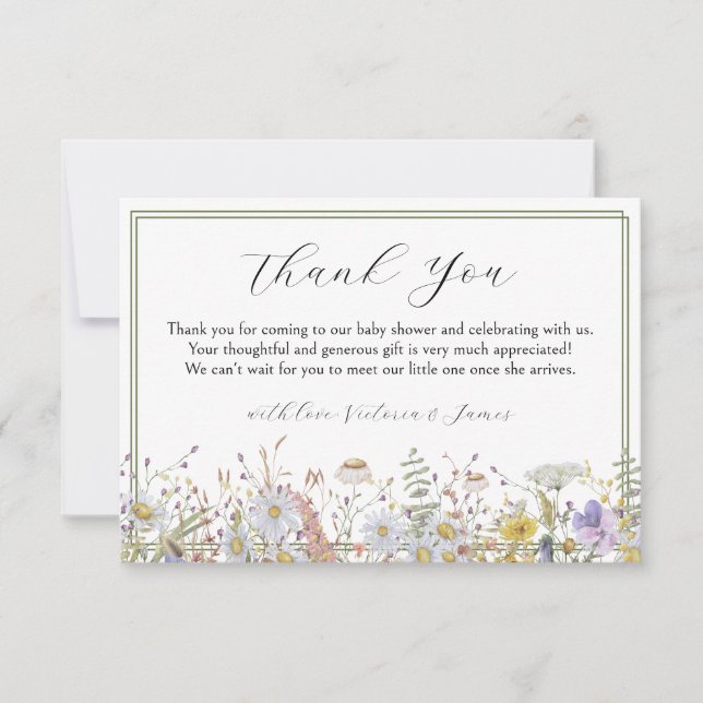Spring Wildflowers Baby Shower Thank You Card (Front)