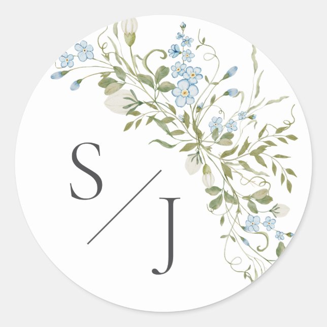 Spring Wildflowers Blue Green Wedding Classic Round Sticker (Front)