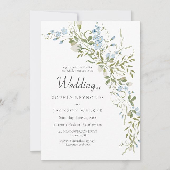 Spring Wildflowers Blue Green Wedding Invitation (Front)