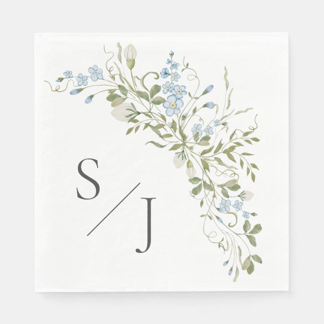 Spring Wildflowers Blue Green Wedding Napkins (Front)