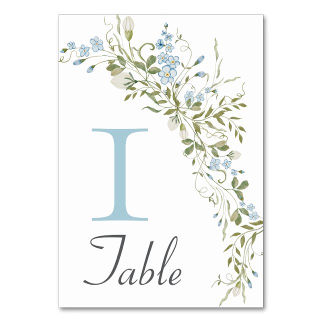 Spring Wildflowers Blue Green Wedding Table Number (Front)