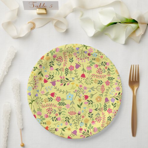 Spring Wildflowers Bridal Shower Butter Yellow Paper Plates