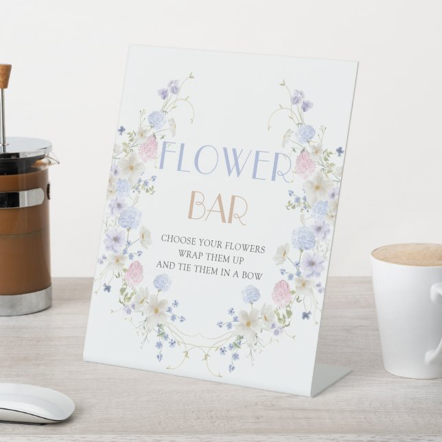 Spring Wildflowers Bridal Shower Flower Bar Pedestal Sign (In SItu)