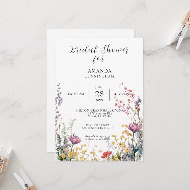 Spring Wildflowers Bridal Shower Invitation (Front/Back In Situ)