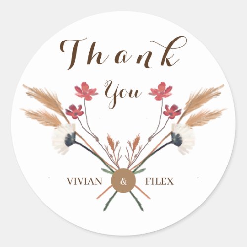 Spring Wildflowers Cross Thank You And Name Classic Round Sticker