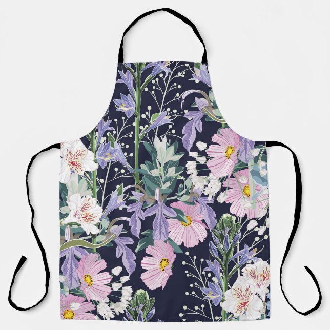 Spring Wildflowers: Dark Blue Vintage. Apron (Front)