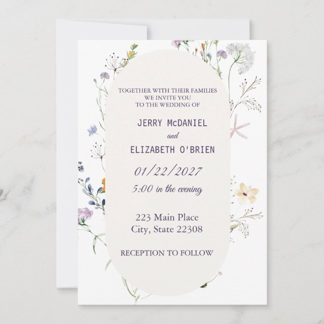 Spring Wildflowers Elegant Wedding Invitation (Front)